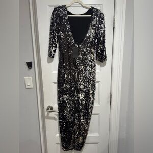 Blaque Label Black and Silver Sequin Long Sleeve Dress